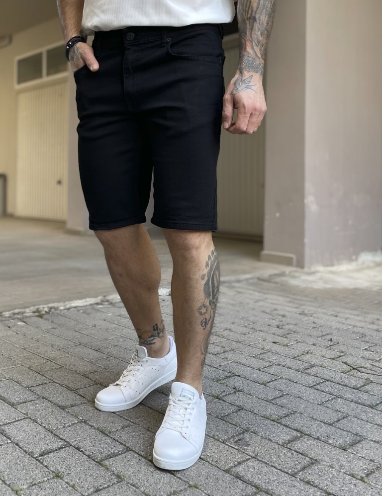 Ανδρική μαύρη ελαστική τζιν βερμούδα R2014 φωτογραφία